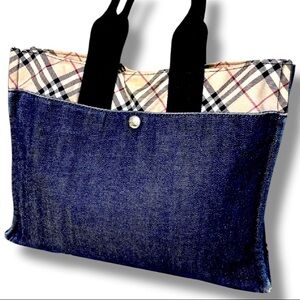 Burberry Blue Label Denim Tote Bag with Nova Check Interior